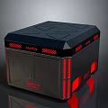 Modern Black Storage Cabinet With Red Accents And CAPTCHA Brand Design