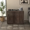 Dark Wooden Side Table With Storage Drawers And Cabinet For Living Room