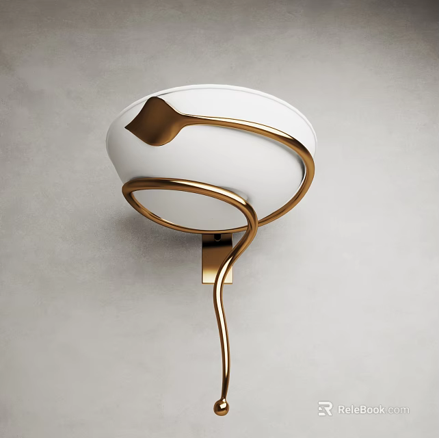 Contemporary Wall Light With White Shade And Brass Curved Design For Home Interior Decor 3d model