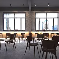 Modern Café Interior Featuring Wooden Counter Glass Display Case Fresh Pastries Staircase And Neon Lighting
