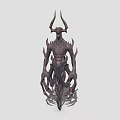 Fierce Mythical Game Movie Character With Horned Head Multiple Limbs And Red Skin