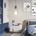 Modern Kids Room Interior With Blue Wall White Balloon Chandelier And Decorative Paintings