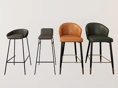 Modern Stylish Bar Stools In Various Colors With Leather Seats And Metal Legs 3d model