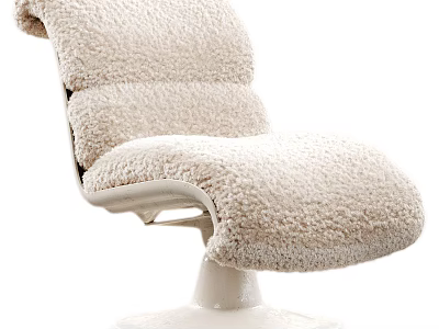 Beige Plush Accent Chair With White Swivel Base And Modern Design 3d model