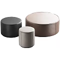 Three Round Leather Ottomans in Black Light Gray and Brown for Living Room