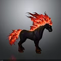 Mythical Black Horse with Fiery Red Mane Tail and Feather Like Details in Fantasy Design