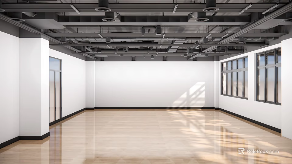 Modern Ceiling Design In Open Space With Metal Framework And Recessed Lights 3d model