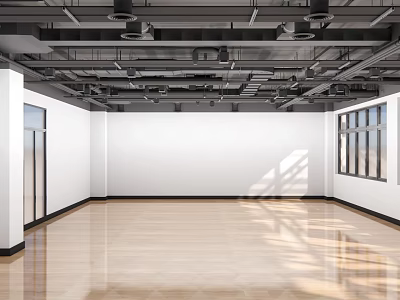 Modern Ceiling Design In Open Space With Metal Framework And Recessed Lights 3d model