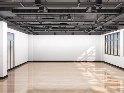 Modern Ceiling Design In Open Space With Metal Framework And Recessed Lights 3d model