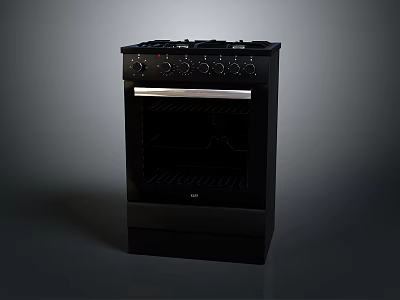 Modern Black Freestanding Oven With Multiple Burners Control Knobs And Glass Door 3d model