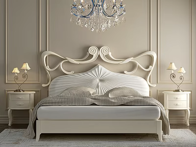European-style French Double Bed Crystal Chandelier Table Lamp Bedside Table 3d model