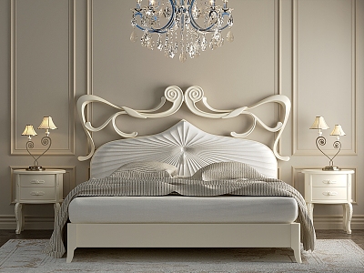European-style French Double Bed Crystal Chandelier Table Lamp Bedside Table 3d model