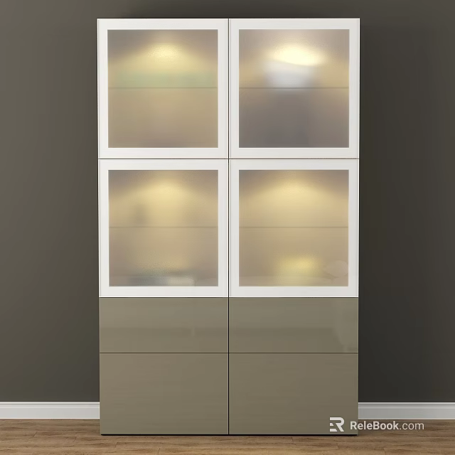 Modern White And Gray Entryway Side Cabinet With Glass Doors And Lighting 3d model 