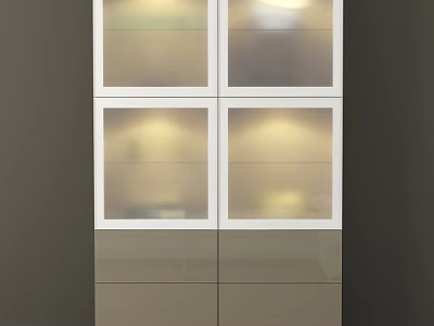 Modern White And Gray Entryway Side Cabinet With Glass Doors And Lighting 3d model