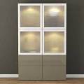 Modern White And Gray Entryway Side Cabinet With Glass Doors And Lighting