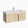 Stylish Modern Washbasin With White Countertop Silver Faucet And Light Wood Cabinet