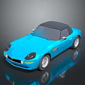 Shiny Blue Convertible Sports Car With Black Soft Top And Alloy Wheels