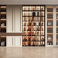 Modern Interior With White Cabinets Illuminated Open Shelving And Decorative Items