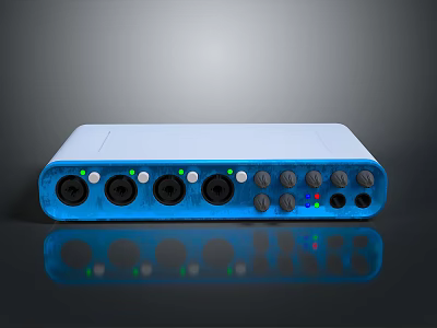 Professional Blue White Audio Interface With Multiple Ports Knobs And Indicator Lights 3d model