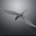 Silver Pterosaur Model Flying With Spread Wings And Open Red Mouth 3d model