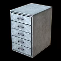 Modern Gray Metal Bookcase With Five Drawers And Textured Surface Black Handles