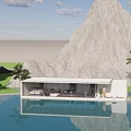 Modern Detached Villa With Large Glass Windows By Forest And Lake Waterfront