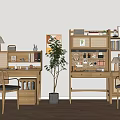 Nordic Solid Wood Log Integrated Desk and Chair Combination Bookshelf Desk Creative Learning Table Cave Board Cabinet Storage Cabinet Stationery Children's Learning Table 3d model