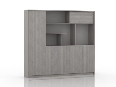 Modern Sleek Bookcase With Wood Grain Finish Open Shelves And Cabinet Doors 3d model