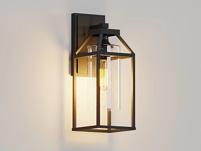 Modern Black Frame Wall Light With Clear Glass And Illuminated Bulb 3d model