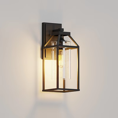 Modern Black Frame Wall Light With Clear Glass And Illuminated Bulb 3d model