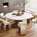 Modern Round Dining Table Set With Marble Top And Wooden Frame Upholstered Chairs