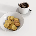 Delicious Fresh Cookies in White Bowl with Creamy Coffee Cup on Table