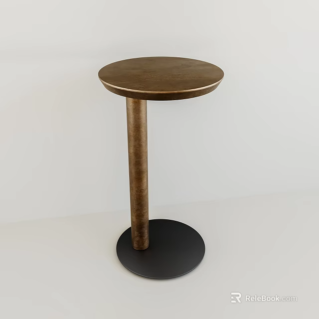 Brass Round Top Side Table With Slim Metal Pedestal And Black Base 3d model