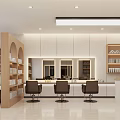 Modern Minimalist Beauty Hair Salon Interior Design With Comfortable Styling Chairs And Wooden Display Shelves