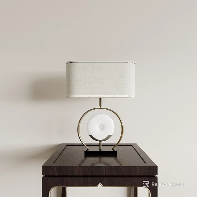 Modern Minimalist Table Lamp With Fabric Shade Gold Metal Frame And Wooden Base 3d model 