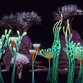 Vibrant Diverse Bioluminescent Deep Sea Organisms With Tentacles And Flower Shapes