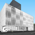 Modern Sales Office Building With Glass Facade And Urban Plaza Area