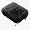 Black Fluffy Sofa Stool With Sturdy Metal Legs For Living Room Decor