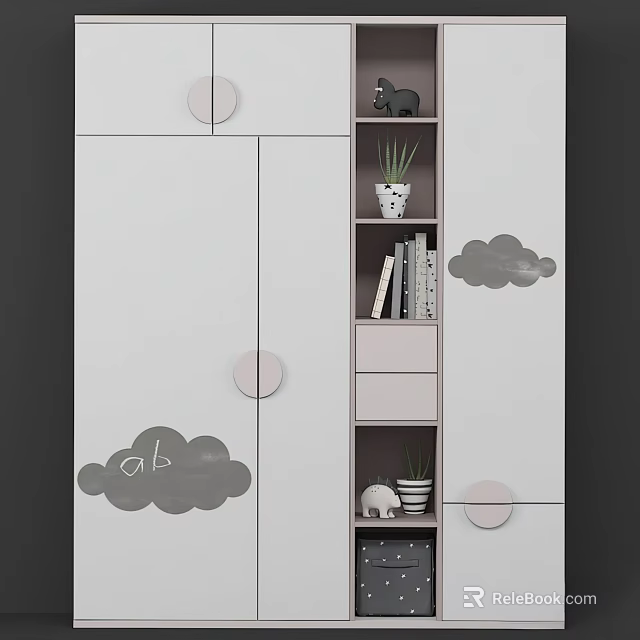 Modern Decorative Cabinet With Cloud Shaped Decor Shelves Potted Plant And Books 3d model 