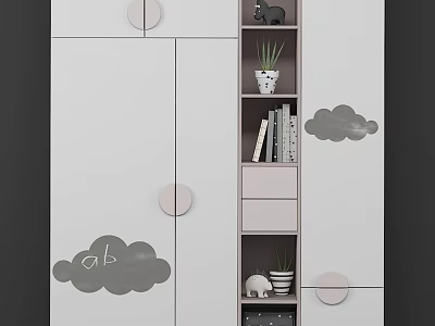 Modern Decorative Cabinet With Cloud Shaped Decor Shelves Potted Plant And Books 3d model