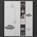 Modern Decorative Cabinet With Cloud Shaped Decor Shelves Potted Plant And Books