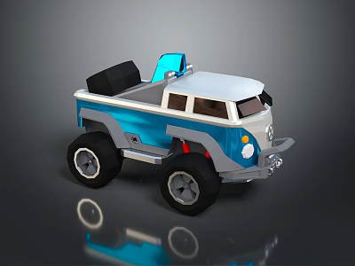Blue and White Toy Car With Open Top Design And Large Wheels 3d model