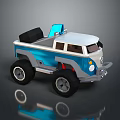 Blue and White Toy Car With Open Top Design And Large Wheels
