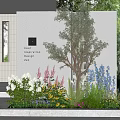 Layered Outdoor Plant Combination Featuring Small Olive Tree White Pink Blue Flowers Green Shrubs Herbs