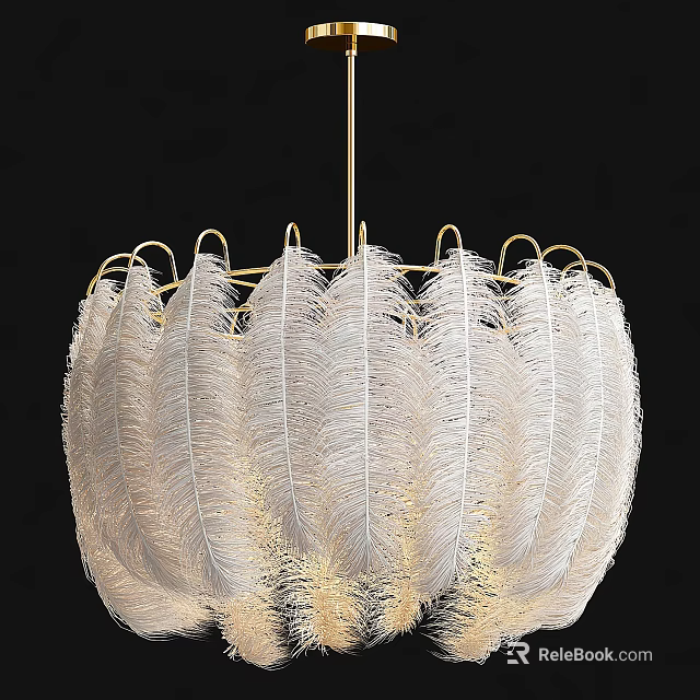 White Feather Decorated Golden Frame Modern Elegant Chandelier With Stylish Design 3d model 