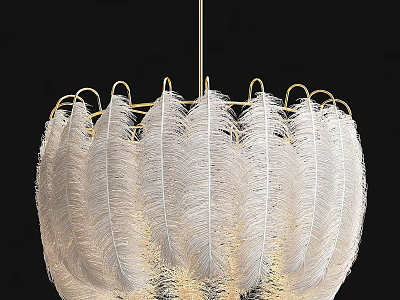 White Feather Decorated Golden Frame Modern Elegant Chandelier With Stylish Design 3d model