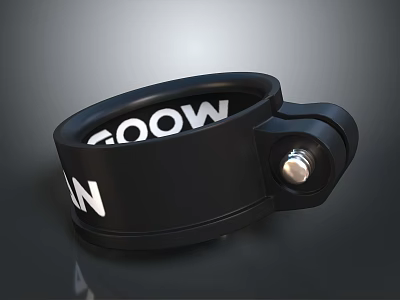 Black Circular Furniture Clamp With White COOW AN Letters And Metal Fixture 3d model