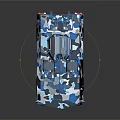 Blue And White Camouflage Military Vehicle With Roof Mounted Equipment And Compact Design
