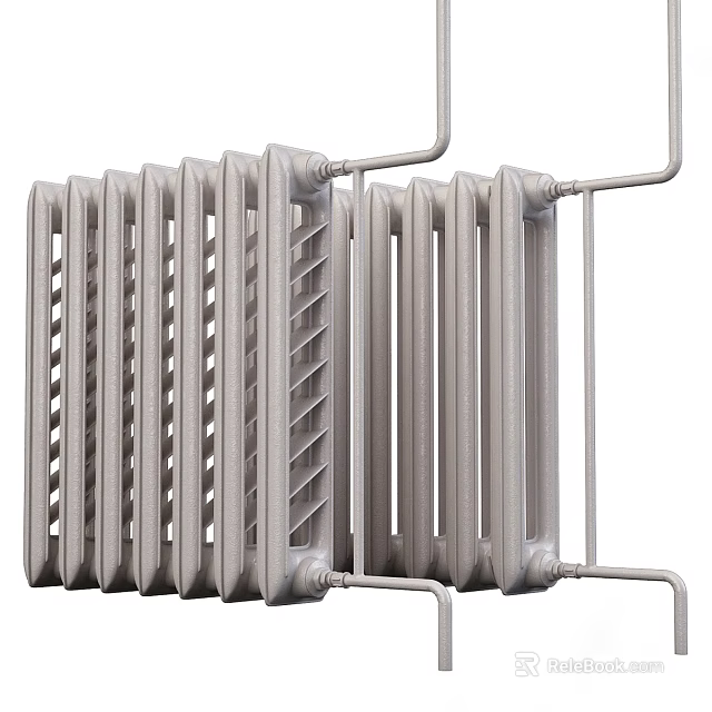 Old Fashioned Metal Heating Radiators With Double Units And Fin Structure 3d model 