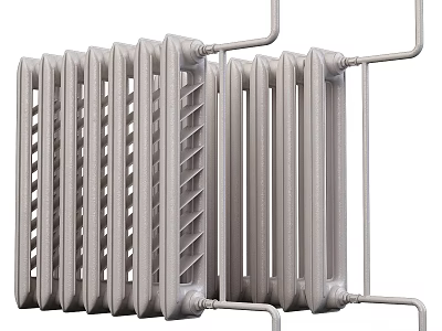 Old Fashioned Metal Heating Radiators With Double Units And Fin Structure 3d model